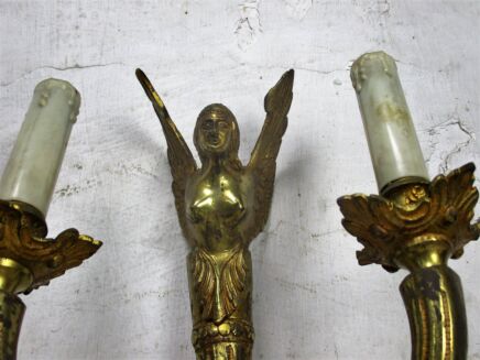 Antique Brass Two-Arm Double Wall Sconce Mythical Creature Isis Angel HTF WOW