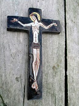 Mid Century Design Small Ceramic Modernist Crucifix era Tieberghien Amphora