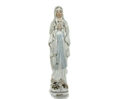 French Statue Virgin Mary Notre Dame de Lourdes Madonna Porcelain Lovely 8.46"