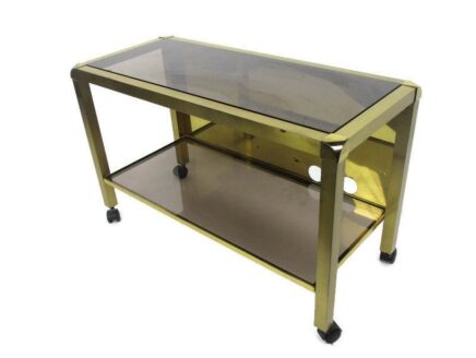Vintage Design Coffee Table Two Tier Brass Smoked Glass Glam Romeo Rega Style
