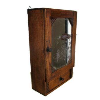 Hand Carved Ornate Wood Medicine Kitchen Bathroom Wall Cabinet Apothecary
