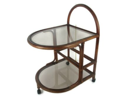 Bamboo Rattan Bar Cocktail Tea Garden Cart Kitchen Trolley Smoked Glass Tiki Style