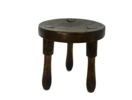Old Small Milk Milking Stool Farmhouse Country Barn Style French Oak Tripod Side Display Table Pedestal Plant Stand