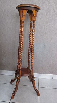 Vintage Carved Wood Barley Twist Pedestal Display Table Plant Stand 2 Tiers