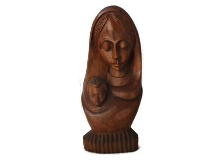African Hand Carved Wooden Statue Art Piece Sculpture Bust Jesus Christ Madonna Virgin Mary 17.51" gorgeous