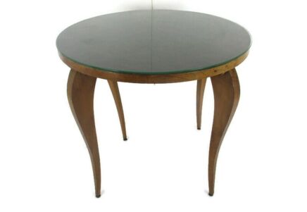 Round Art Deco Style Coffee Side Occasional Wine  Table Glass Top Wood Modernist