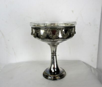 Antique 1900 Communion dish Bowl Ciborium Silver Plated Etched Glass Catholic
