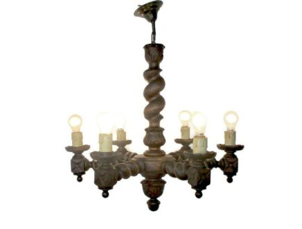 Barley Twist hand Carved Wooden Chandelier 6 arm Lamp Barn Country Farmhouse