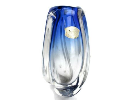 Art Deco Heavy art glass Vase Val St Lambert Twisted Glass Cobalt Blue to Clear