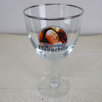 Poperings Nunnebier Belgian beer Chalice Glass Belgium Brewery Enameled Rim HTF