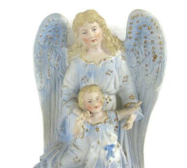 Stunning French Holy Water Font Vessel Infant Angel with Infant Jesus Bisque HTF