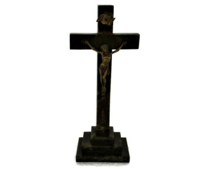 Smal Standing Crucifix Ornate Lovely Jesus Christ  Cross Hard Plastic Marble Impression 6.69"