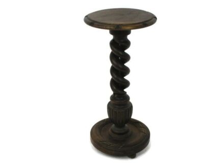 Hand Carved Wood Open Barley Twist Pedestal Display Side Table Plant Bonsai Stand Country Farmhouse Barn Style 23.03"