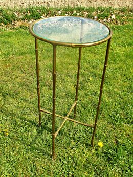 Elegant Round Coffee Side table Era Maison Jansen Bagues Faux Bamboo