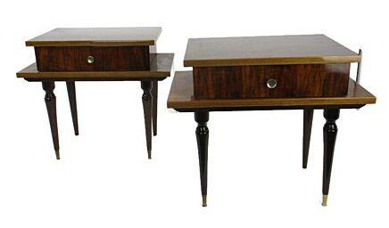 Pair Couple Vintage Night stands End tables Mid Century Modern Lackered Wood pop art Funky