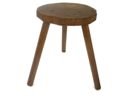 Hand Carved wood Tripod Milking Stool Pedestal Table Pedestal Barn Style Funky
