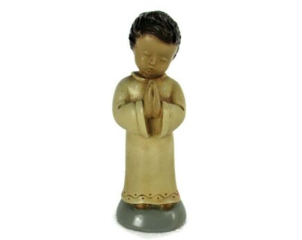 Vintage Sweet Statue Little Boy Praying  Plaster Collector Signed CH. Dauwe