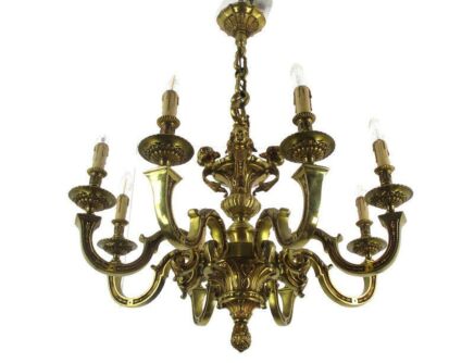 French Mazarin Gilded Bronze Chandelier Impressive Castle 8 lights Angels Putti