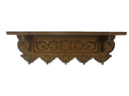 Small Vintage  Hand Carved Wood Coat Hat Rack  French Oak Mid Century Modern 50s Breughel Style