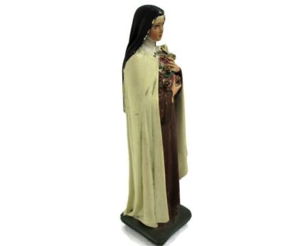Vintage Statue Plaster Saint Therese Lisieux Holy Face Little Flower of Jesus Chapel 11.81"