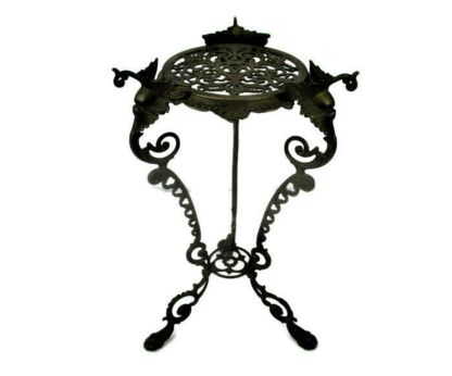 Ornate French Brass Pedestal Table Plant Stand 2 Tier Hollywood Regency satyrs Gothic