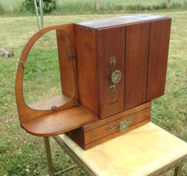 Vintage inlay Wood small Medicine Cabinet Apothecary wall cabinet Mirror