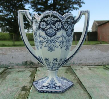Vase with two ears Arras French France Porcelain Blue Flowers