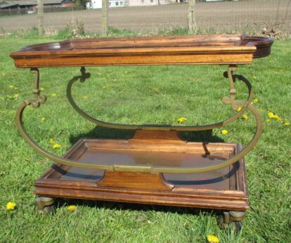 Vintage Wooden Cocktail Entertainment Bar Cart Trolley Brass Table Top Edge