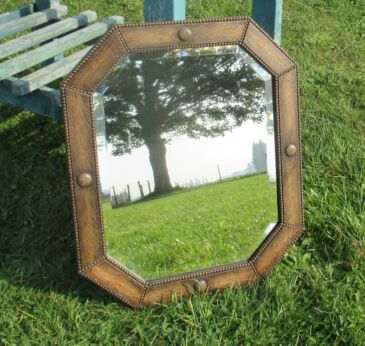 Antique Beveled glass Mirror Wooden Frame Knobs Hobnails
