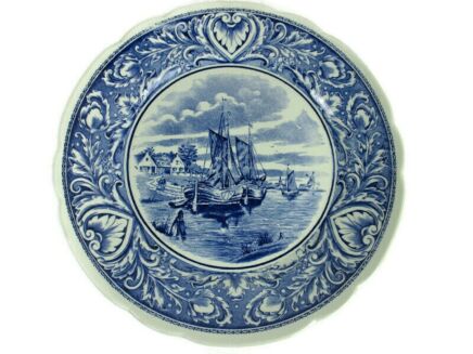 Boch Delft Blue Hand Painted Wall Charger Plate Hanging Blue White  Seaside  D 9.84"