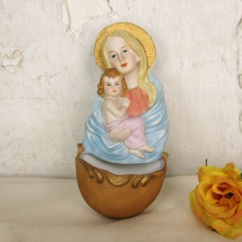Vintage Holy Water Font Virgin Mary Porcelain Bisque Wall Hanging Vessel HTF