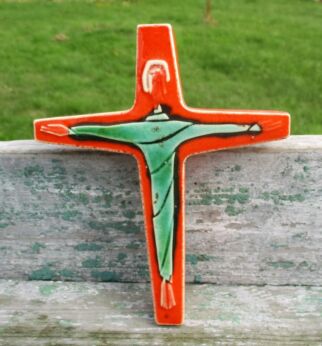 Small Mid Century Design Ceramic Modernist Crucifix era Perignem Marked Bree