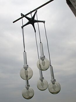 Vintage Mid Century Chrome Raak Chandelier 5 Amber Glass balls Lights Modern 70s