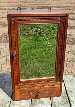 Vintage French medicine bathroom Cabinet Beveled Glass mirror Carved Wood