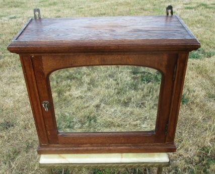 Vintage French Wood Medicine Wall Cabinet Apothecary Beveled Glass Mirror