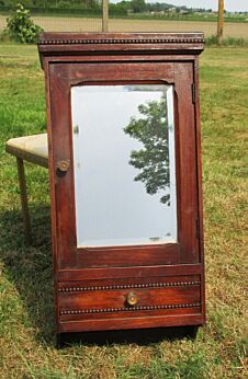 Antique medicine bathroom Wall Cabinet Beveled glass mirror Apothecary Hobnails