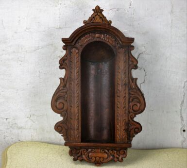 Antique Hand Carved Ornate Heavy Wood Chapel Niche Wall Hanging for Statue 18 "