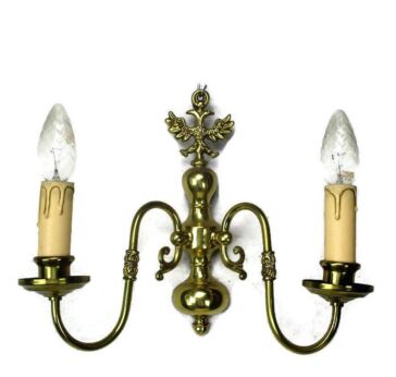 Vintage Ornate Brass Two-Arm Double Wall Sconce Light Lamp Flemish Eagle