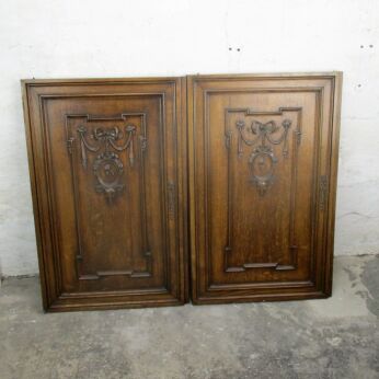 pair L Carved Wood Oak Kitchen Cabinet Doors Panels Reclaimed Architectural Deer