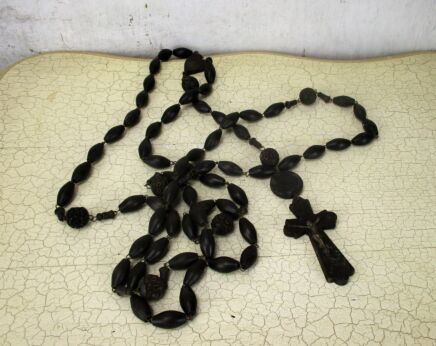 Lourdes Vintage Rosary Wooden Beads Wall Hanging Priest Nun Service Domino Large