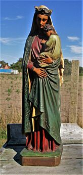 Large Virgin Mary Madonna Our Lady of Wisdom Infant Plaster Polychrome Gorgeous 24.41"