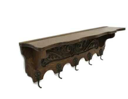 Small Hand Carved Wood French Oak Wall Shelf Coat Kitchen Rack Breughel Style
