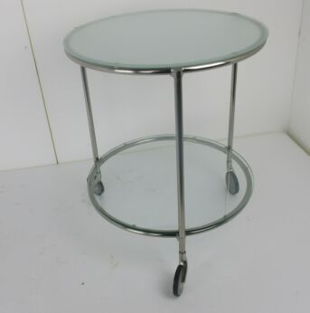 Bar Cocktail Tea Garden Cart Trolley Round Two Tier Smoked and Clear Glass 80s