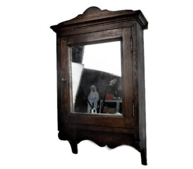 Mid Century Large Oak Kitchen Apothecary Bathroom Wall Cabinet
