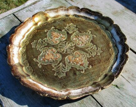 Italian Mid Century Hollywood Regency Florentine Round Serving Tray White