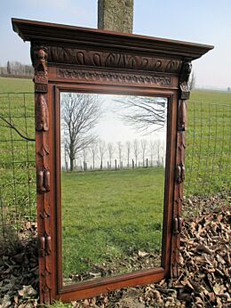 Stunning Large ornate Carved Wood Lion heads Hall Mirror Beveled Glass Authentic