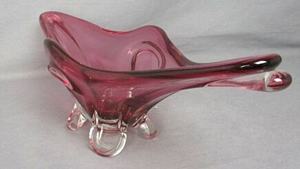 Art Glass Centerpiece Bowl Fruit Dish Cranberry Murano Italian