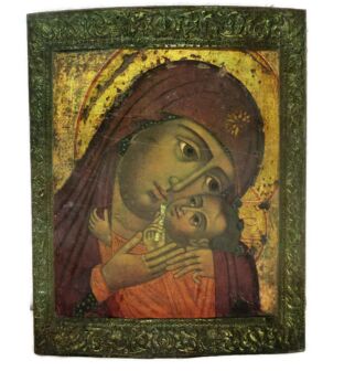 Religious Icon Our Lady Madonna Virgin Mary Infant Child Jesus Christ Wood
