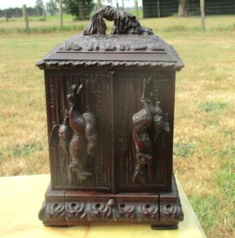 Small Jewelry Medicine Cabinet Vanity Carved Wood 19th Century Black Forest