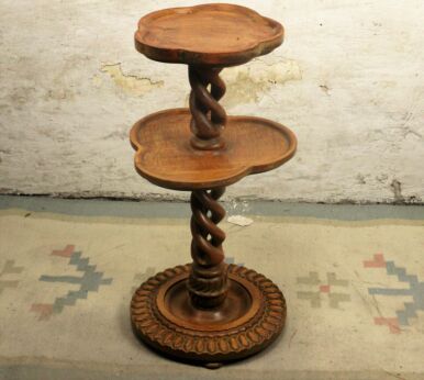 Two Tier Open Barley Twist Pedestal Table Plant Stand Side Table Tulip Tops 23"